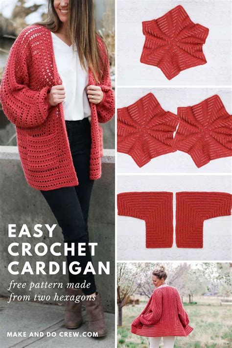 Free Easy Crochet Sweater Pattern A Cardigan Made From 2 Hexagons
