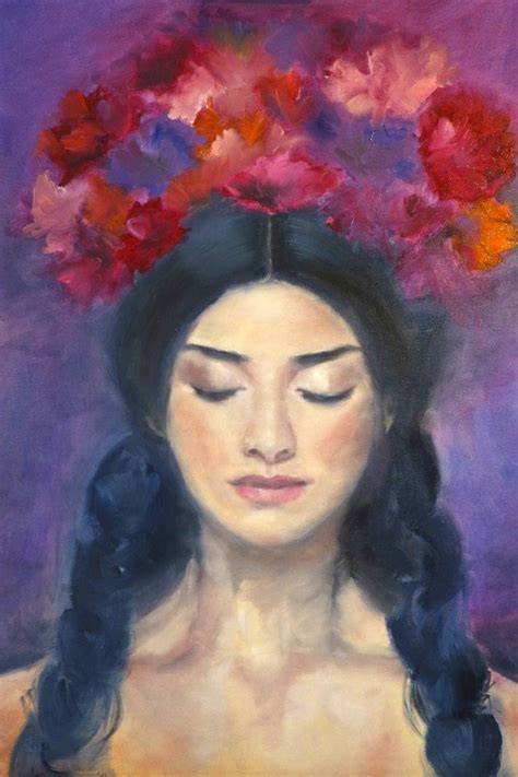 Woman Portrait Oil Painting Flowers Painting Painting By
