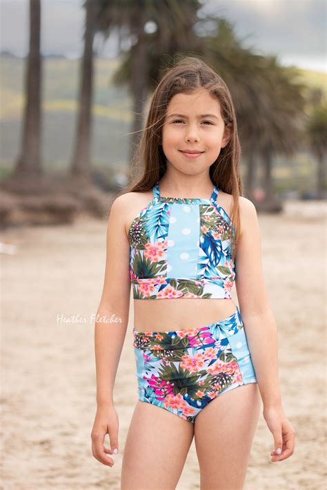 Girls One Piecetwo Piece Swimsuit Pattern Halter Top High Etsy