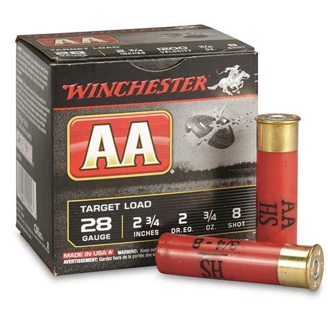 winchester aa target loads 28 gauge 2 3 4 3 4 oz 25 rounds 26526 28 gauge shells at