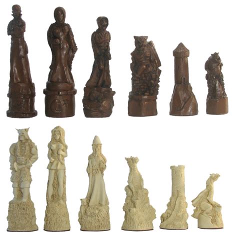 5.5" Sword and Sorcery Crushed Stone Chess Pieces Antique bone staunton chess pieces.