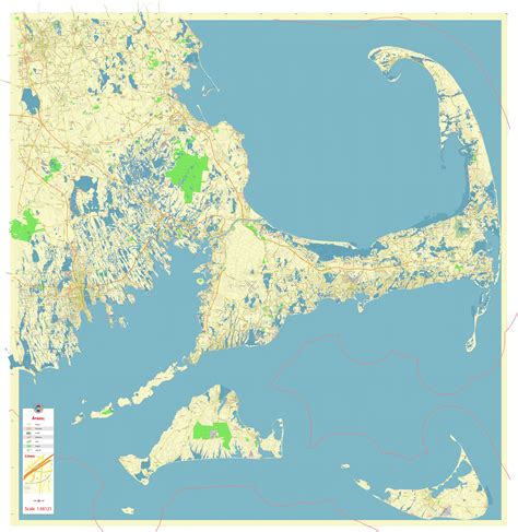 Martha S Vineyard Cape Cod Massachusetts US Printable Editable Layered PDF Vector Map