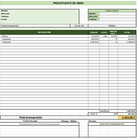 Descargar Plantilla Excel PRESUPUESTO De OBRA
