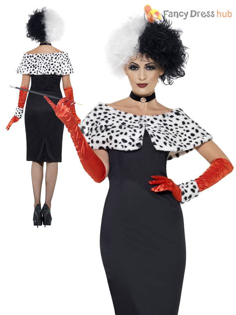 ladies cruella deville costume black white wig ladies fancy dress … halloween fancy dress
