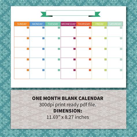 One Month Blank Calendar Schedule Template Custom Planner Blank