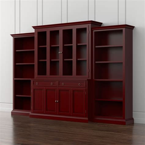 If the door remains locked, insert a credit card between the latch and door frame, and wiggle it as you turn the knob. Cameo 4-Piece Red Glass Door Wall Unit with Open Bookcases ...