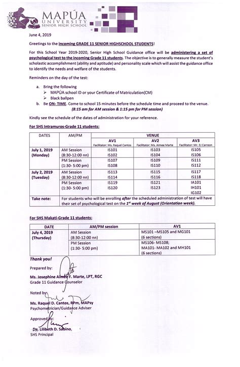 · annual teaching plan for grade 12 has slightly changed resulting in euclidean geometry placed in the first term Incoming SHS Grade 11 Psychological Test schedule for S.Y. 2019 - 2020 | Mapúa University