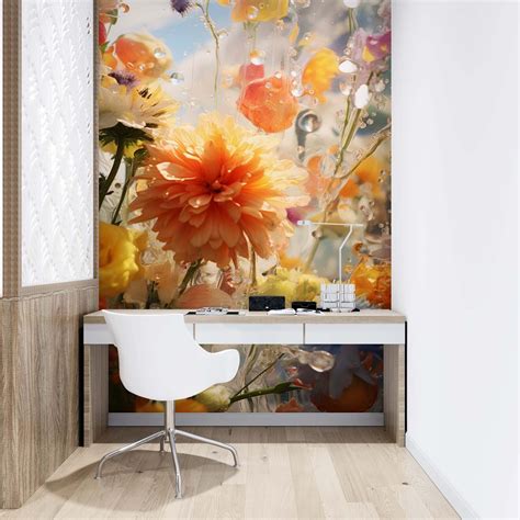 3d Orange Flower B6480 Wallpaper Wall Mural Removable Self Adhesive Amy