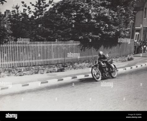 Vintage 1950 Photograph Of A Motorcycle Race At Cadwell Park