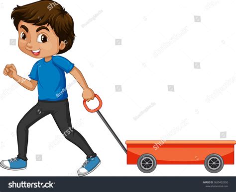 Boy Pulling Cart On White Background Stock Vector Royalty Free