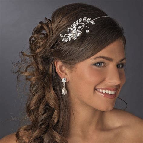 Rhinestone Crystal Bridal Prom Side Accent Silver Wedding Headband