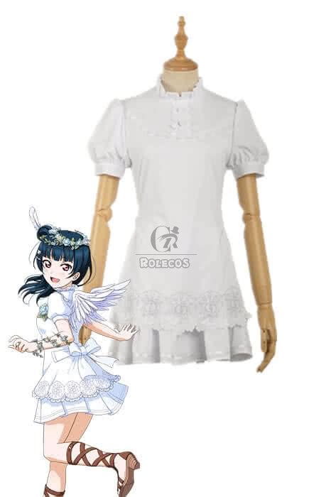 Love Live Sunshine Angel Aqours Unawaken Yoshiko Tsushima White Dress Anime Cosplay Costumes