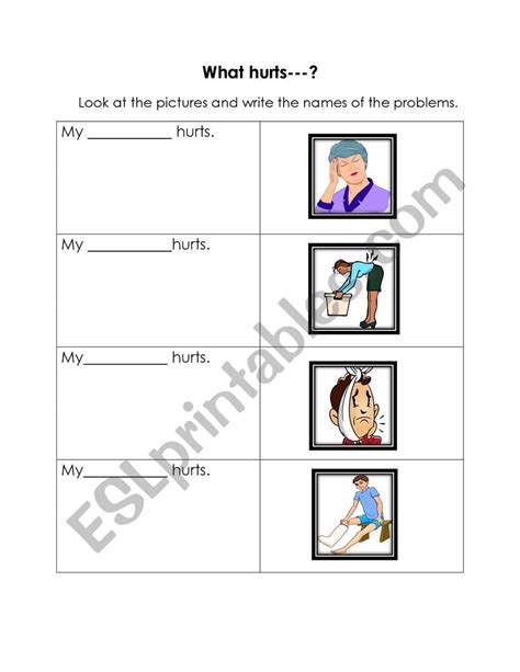 What Hurts Esl Worksheet By Husna