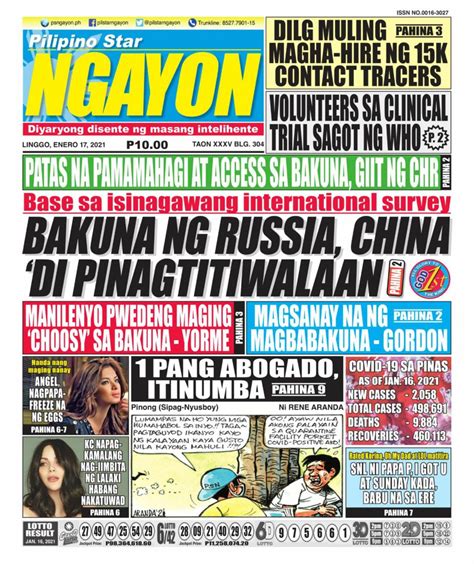 Pilipino Star Ngayon January 17 2021 Newspaper