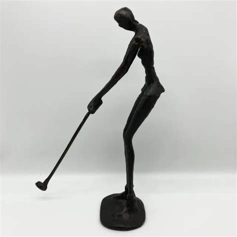 Vintage Bronze Brutalist Art Golfer Lady Woman Art Sculpture Statue