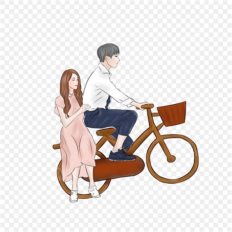 Couples Bicycle Ride Png Image Romantic Cartoon Young Couple Riding Bicycles Ride A Bike