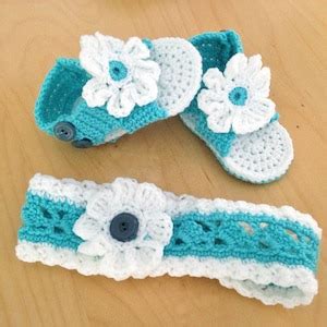 Daisy Booties Sandals And Headband Set For Baby Girl Crochet Etsy