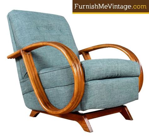 Mid century dining table, mid century chairs. Restored Mid Century Modern Rattan Rocking Chair