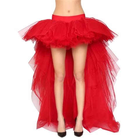 Red High Low Ruffles Tulle Skirts Women Custom Made Long