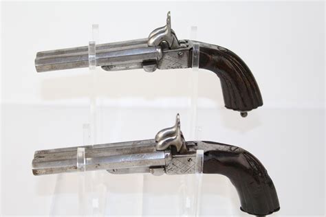 French Parisian Pair Pinfire Pistols Double Barrel Sxs European 004