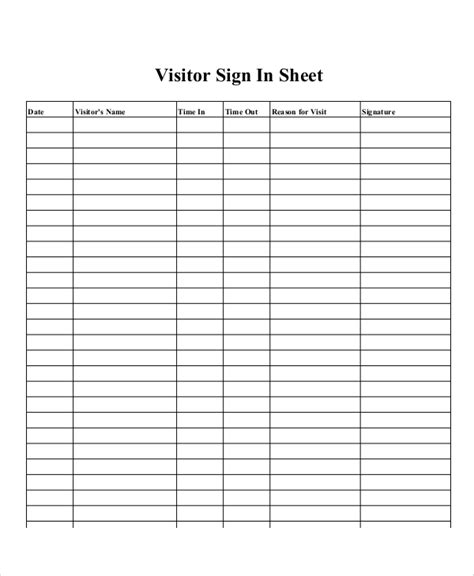 Printable Sign In Sheets Mt Home Arts