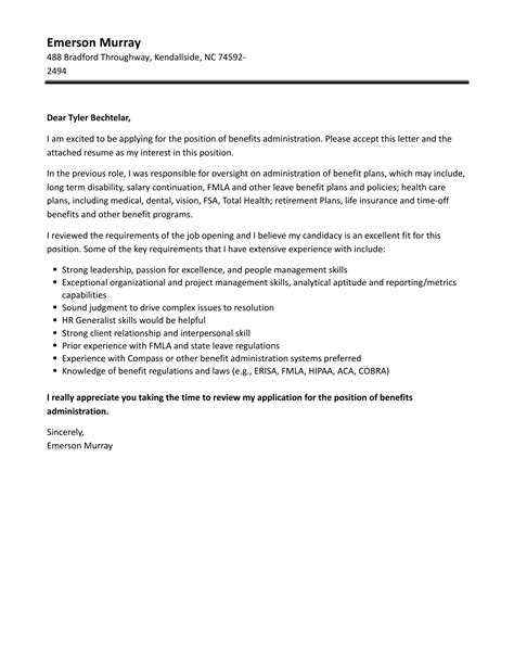 Benefits Administration Cover Letter Velvet Jobs
