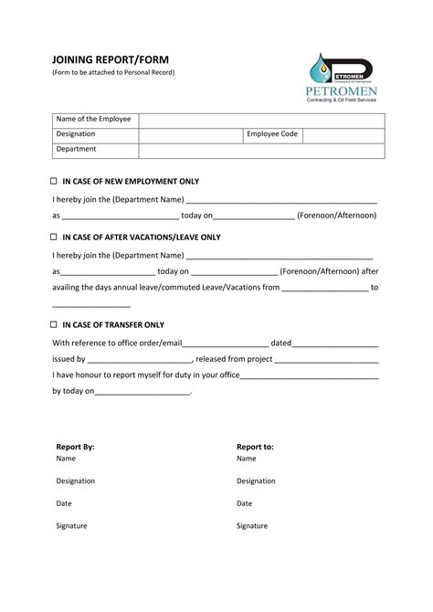 Free Joining Report Forms In Pdf Ms Word