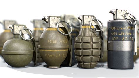 Artstation American Frag Hand Grenade Pack M26 M67 Mk2 Mk3 Game Assets