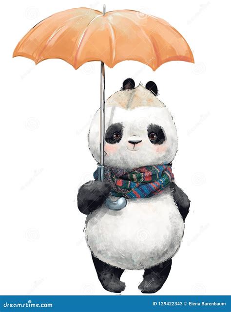 Little Panda With Umbrella Stock Illustration Illustration Of Drink
