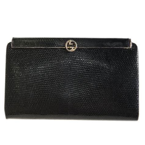 Vintage Gucci Black Reptile Embossed Leather Clutch Ebth