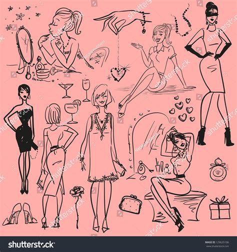 Fashion Doodles Hand Drawn Girls Sketch Stock Vector Illustration 129625106 Shutterstock