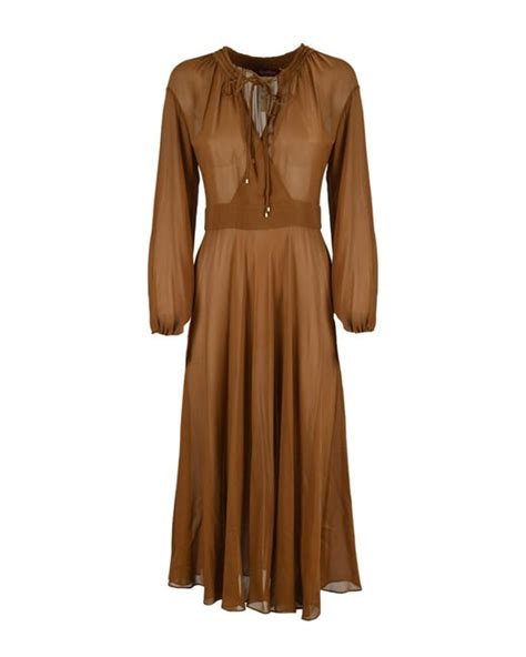 Max Mara Studio Tunisi Silk Midi Dress In Brown Lyst