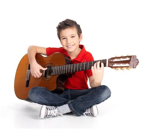 Happy Boy Playing On Acoustic Guitar Stock Image Image Of Children