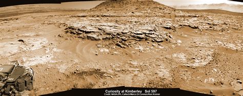 A piece of bright material can be seen to the left of this image captured by nasa's curiosity rover on mars. NASA's Mars Rover Curiosity Arrives at 'The Kimberley ...