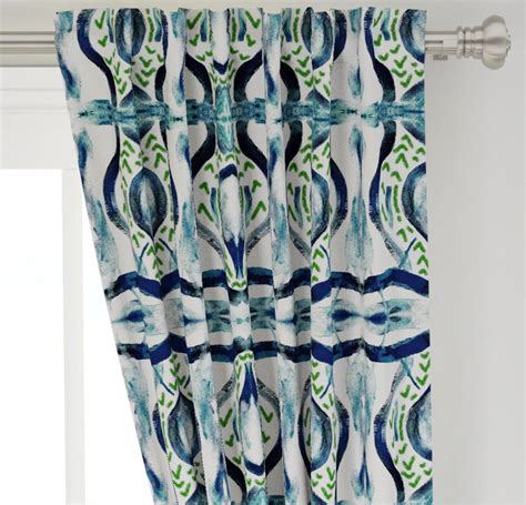 Blue Green Curtains Navy Teal White Curtains Blue Green Ikat Drapes Cu