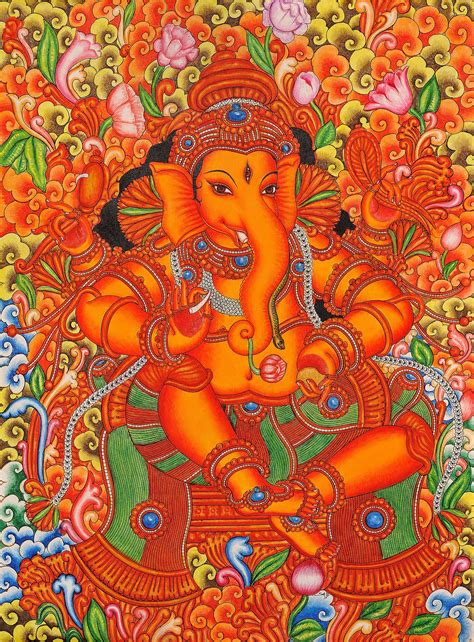 Lord Ganesha In The Style Of Mattanchery Palace Murals Exotic India Art Kerala Mural