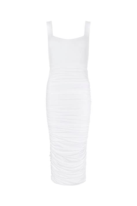 Ruched Bodycon Midi Dress White Aavelle