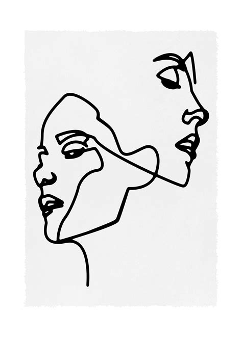 Two Faces Study Line Art Print Line Art Face Line Drawing Outline Art