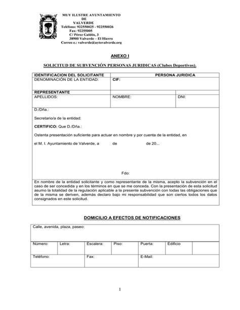 Anexo I Solicitud De SubvenciÓn Personas Juridicas