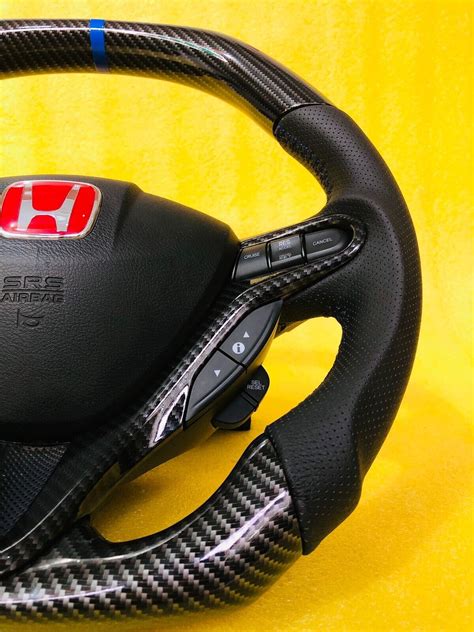 Honda Civic Reborn Full Option Carbon Fiber Steering Wheel Blue Leather