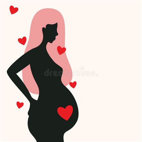 Silhouette Of A Pregnant Woman With Hearts Flowing Around Her Stock Vector Illustration Of