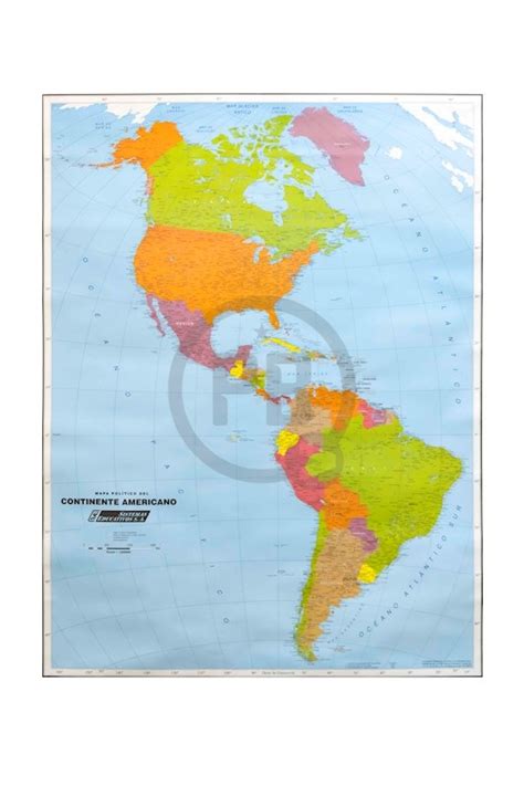 mapa mural laminado politico continente americano