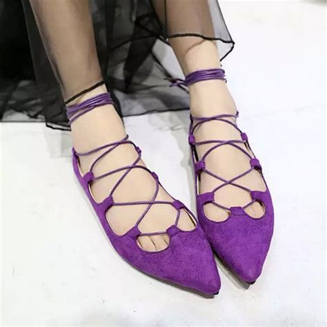 Fashion Sexy Women Pointy Toe Lace Up Ankle Strap Ballet Flats Slipper