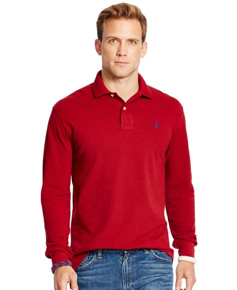 Polo Ralph Lauren Long Sleeved Classic Fit Mesh Polo Shirt In Red For Men Lyst