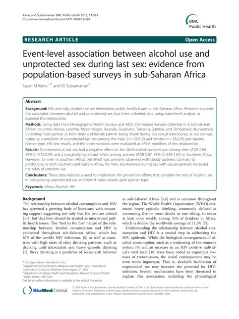 Pdf Event Level Association Between Alcohol Use And Unprotected Sex During Last Sex Evidence