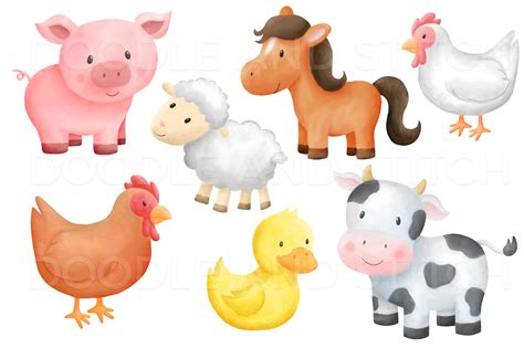 Farm Animal Watercolor Clipart By Doodle Art Thehungryjpeg