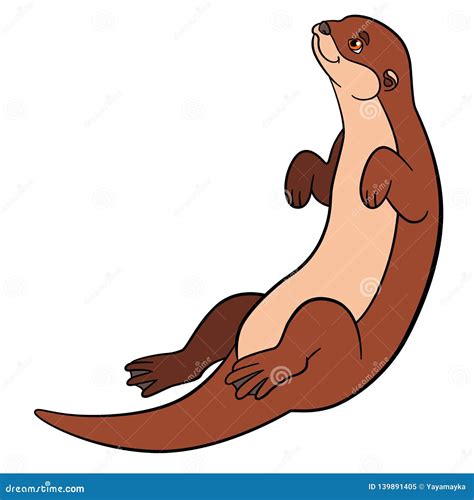 Cartoon Animals Little Cute Otter Swims Stock Vector Illustration Of