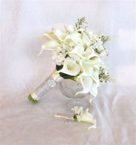 White Calla Lily Wedding Bouquet Real Touch Mini White Calla