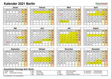 .feiertagezum ausdrucken kostenlos / kalender 2021 zum ausdrucken kostenlos : Kalender 2021 Berlin: Ferien, Feiertage, Excel-Vorlagen