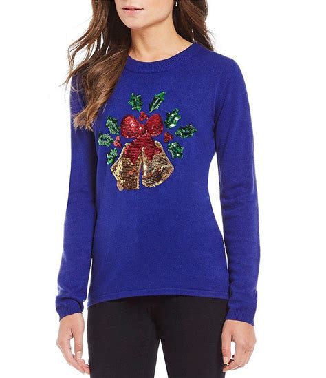 Lisa International Sequin Bells Mistletoe Christmas Sweater Sweaters